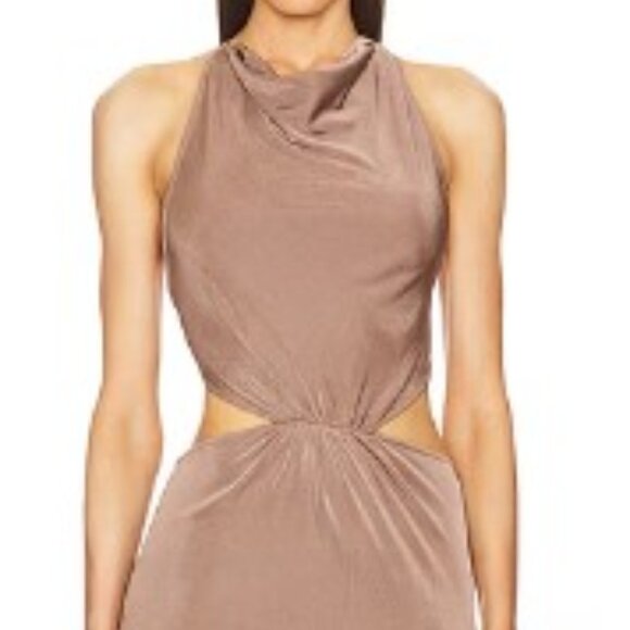 Michael Costello Taupe Slinky Open Back Maxi Dress Brand New w/tags - Picture 4 of 5